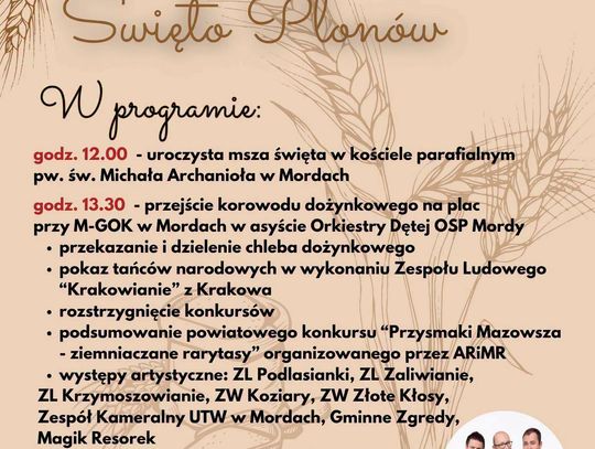 Dożynki Gminno-Parafialne w Mordach już 6 września!