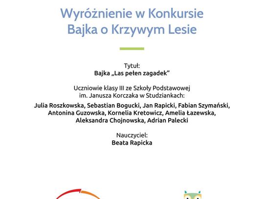 Konkurs bajkopisania o Krzywym Lesie rozstrzygnięty 
