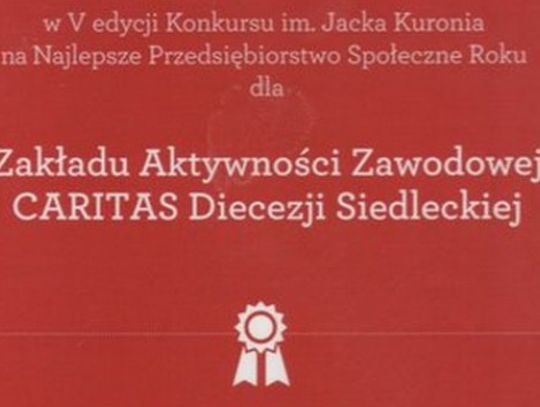 Wyróżnienie dla Zakładu Aktywności Zawodowej Caritas