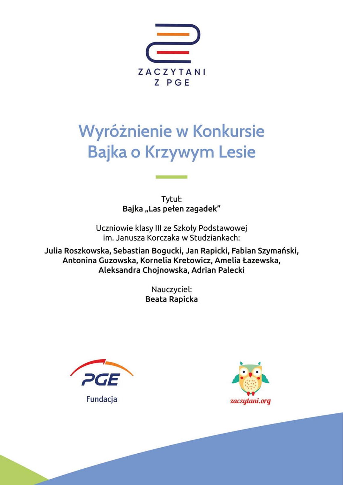 Konkurs bajkopisania o Krzywym Lesie rozstrzygnięty 