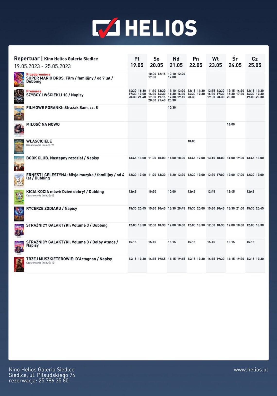 Reperatuar Kino Helios - Siedlce